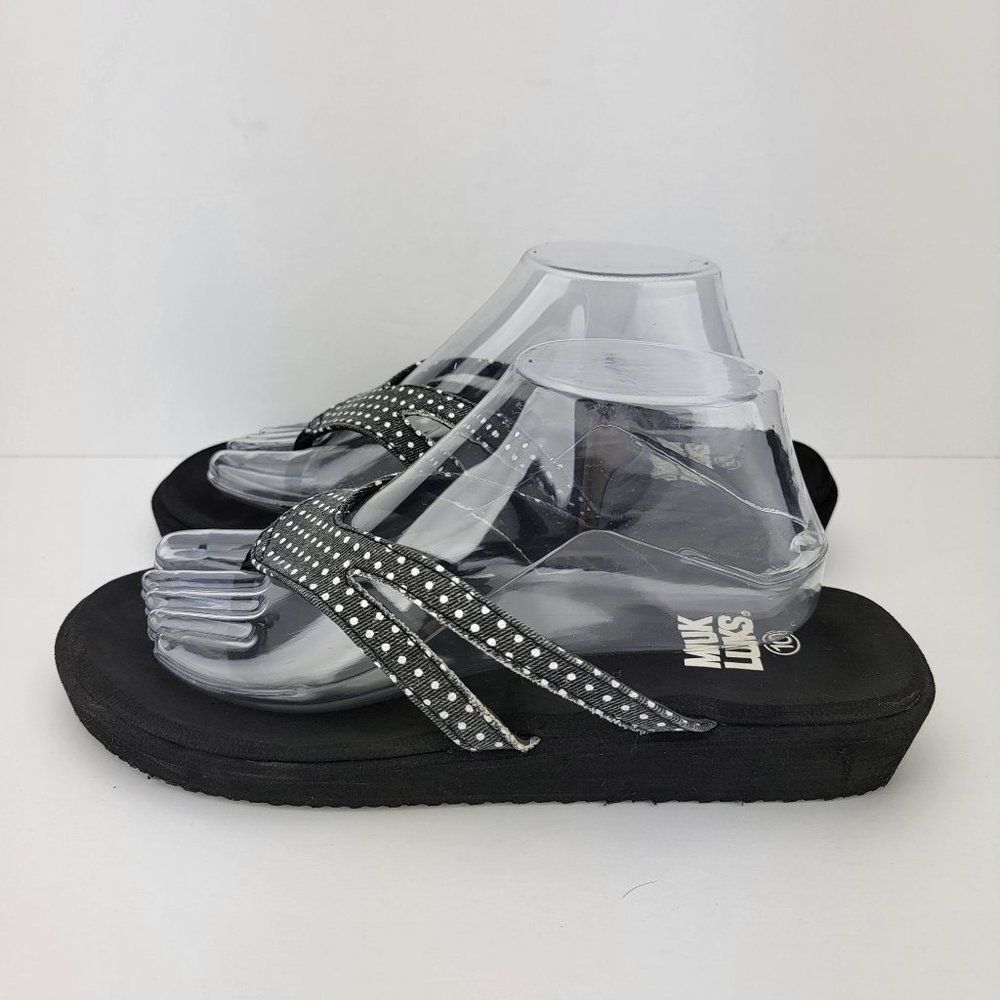 Muk Luk Womens Size 10 Black White Poka Dots Thong Flip Flops Sandals